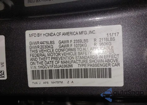 2018 Honda Accord Sport from USA, damaged, VIN 1HGCV1F33JA036266